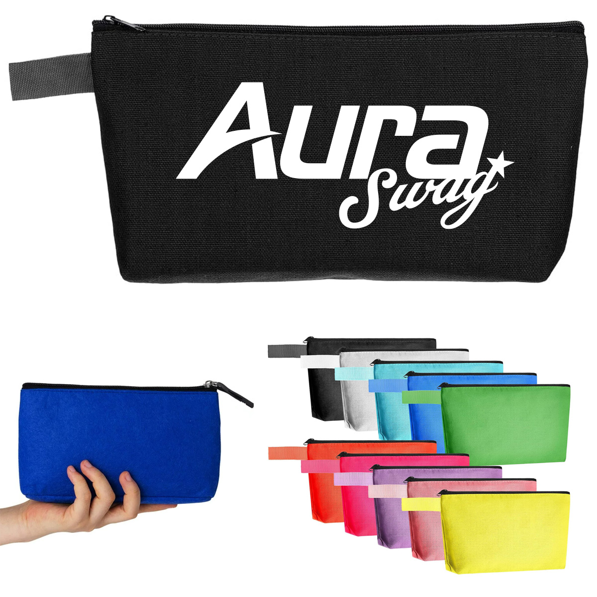 Cotton Canvas Zipper Pouch for Cosmetics and Travel