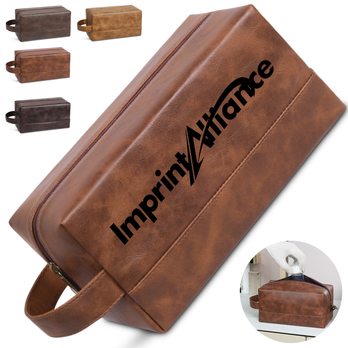 Classic PU Leather Toiletry Bag with Handle