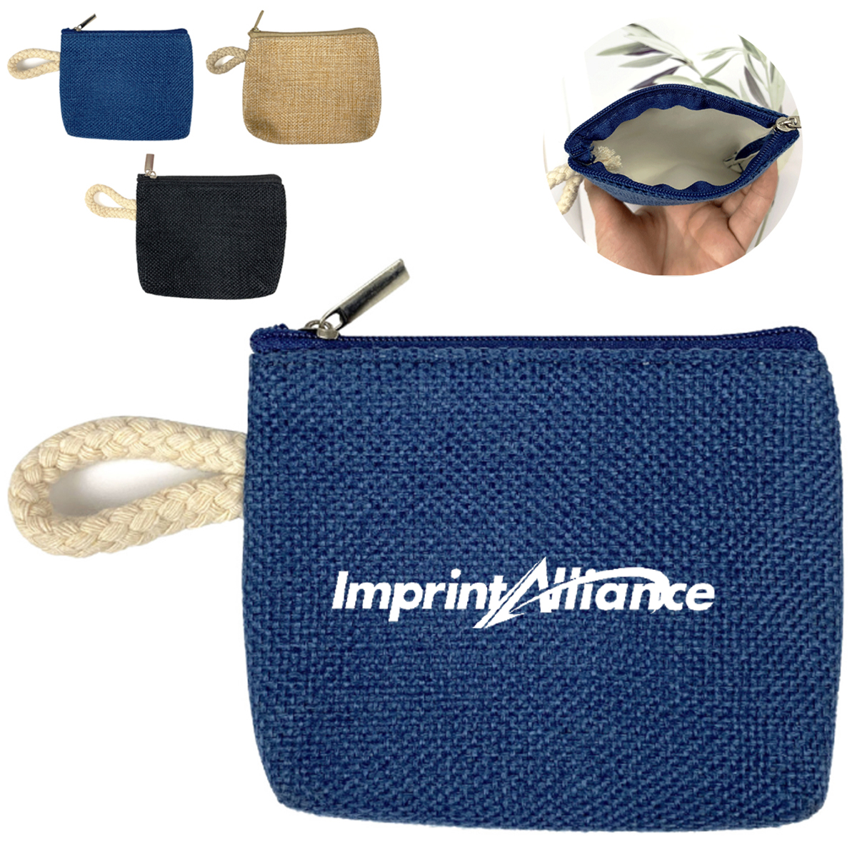 Linen Coin Purse with Zipper Closure